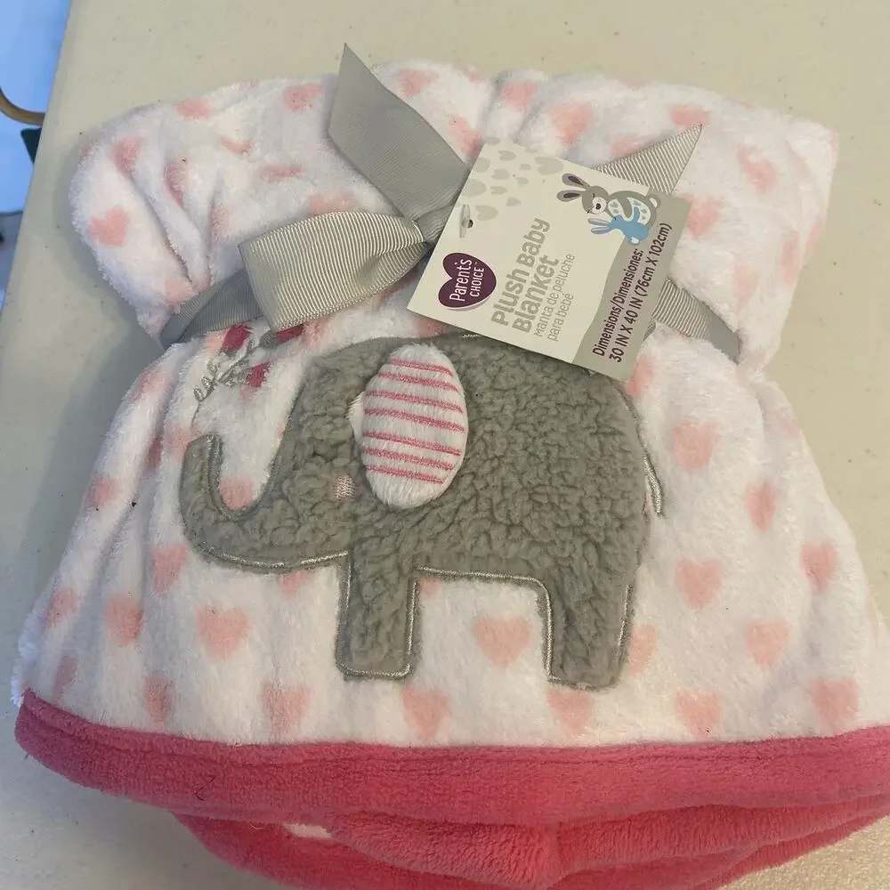 PARENT'S CHOICE Plush Baby Blanket Soft Lovey White Pink Elephant Valentine NEW